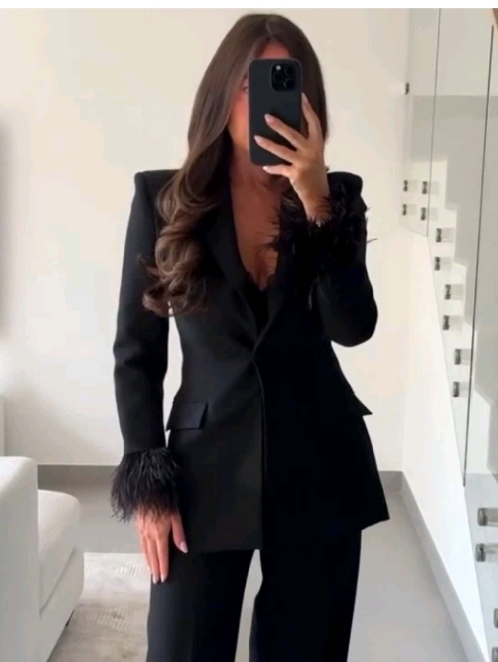 FEATHER CUFF SHOULDER PAD TAILORED BLAZER SIZE M